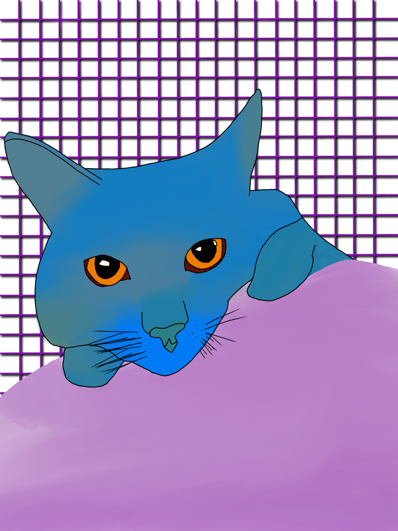 A complimentary colors experiment where an orange cat (Han) gets blue fur and orange eyes