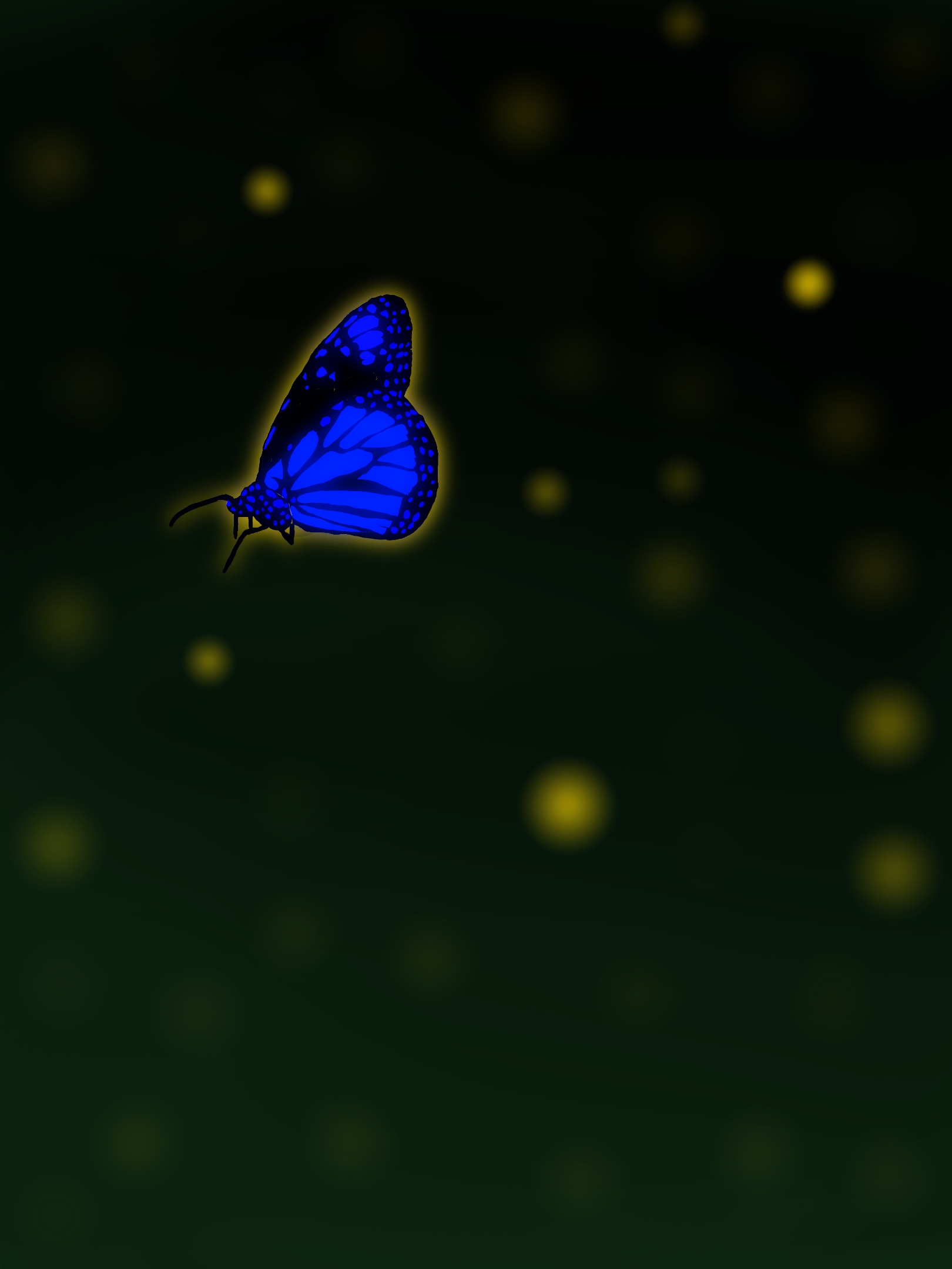 A glowing butterfly in the dark night sky