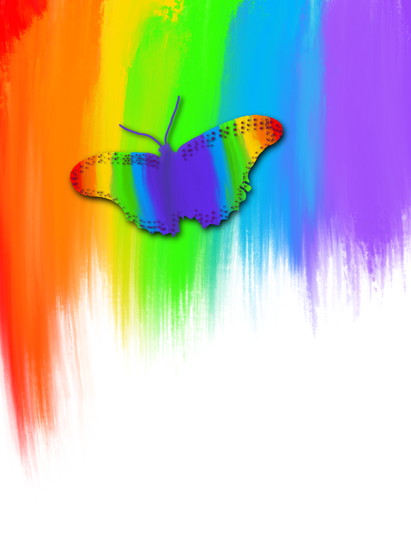 A rainbow butterfly that is camoflauged by its rainbow-colored surroundings